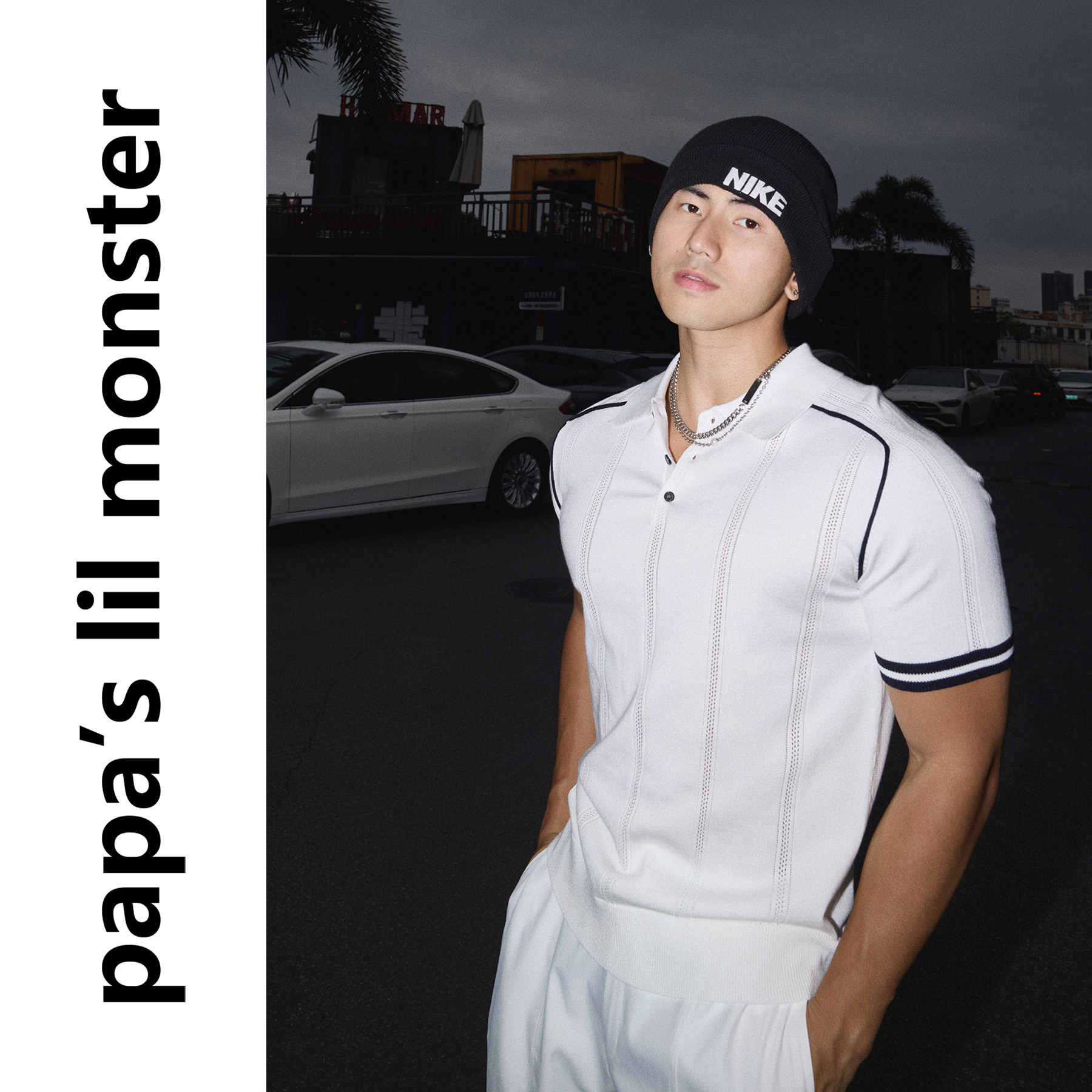 PAPASLILMONSTER 【复古球场】美式复古条纹翻领垂感短袖polo衫男