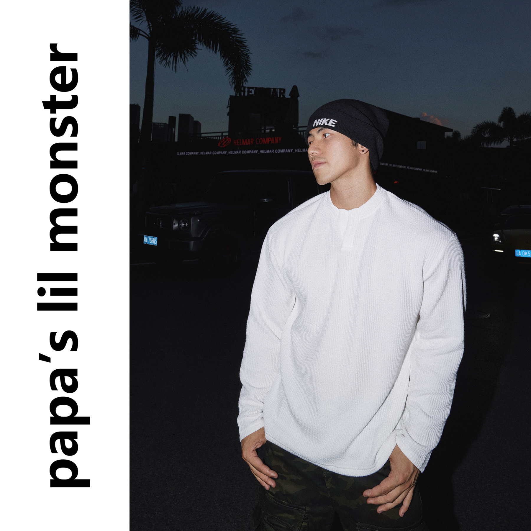 PAPASLILMONSTER【高光时刻】美式肌理感设计小V领长袖T恤男