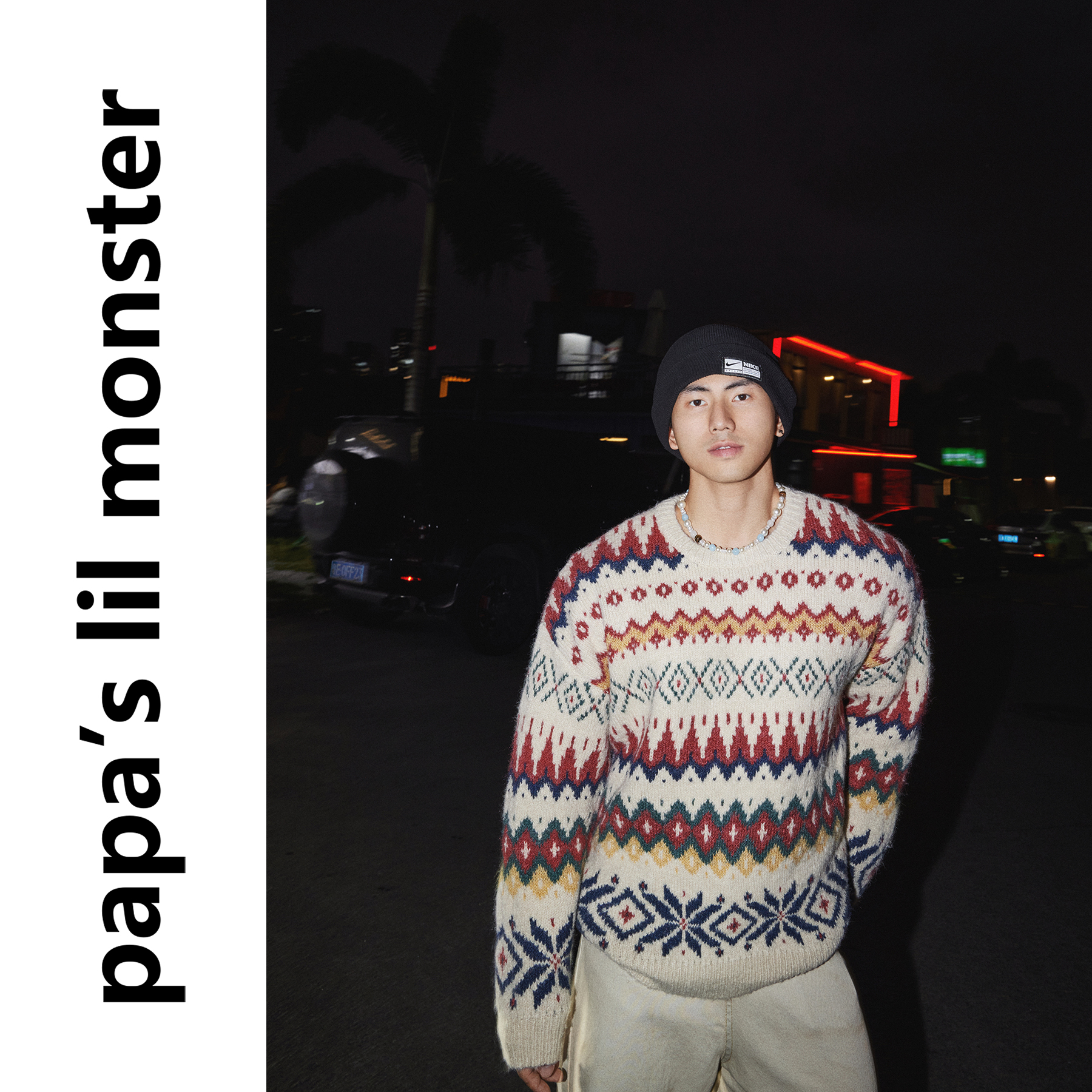 PAPASLILMONSTER【松弛腔调】美式复古费尔岛提花针织衫宽松毛衣