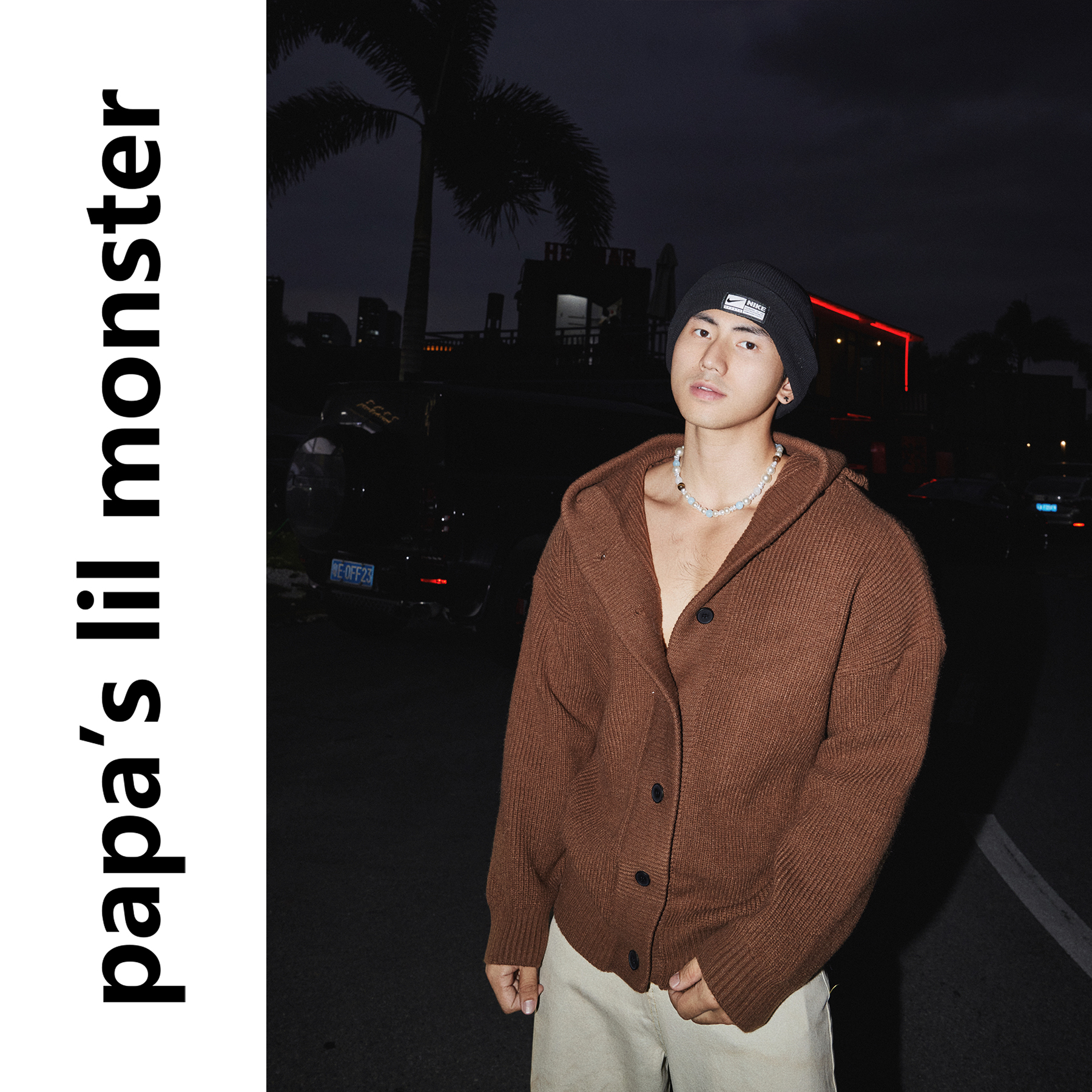 PAPASLILMONSTER【单排大纽扣】美式正反面穿连帽设计针织毛衣男