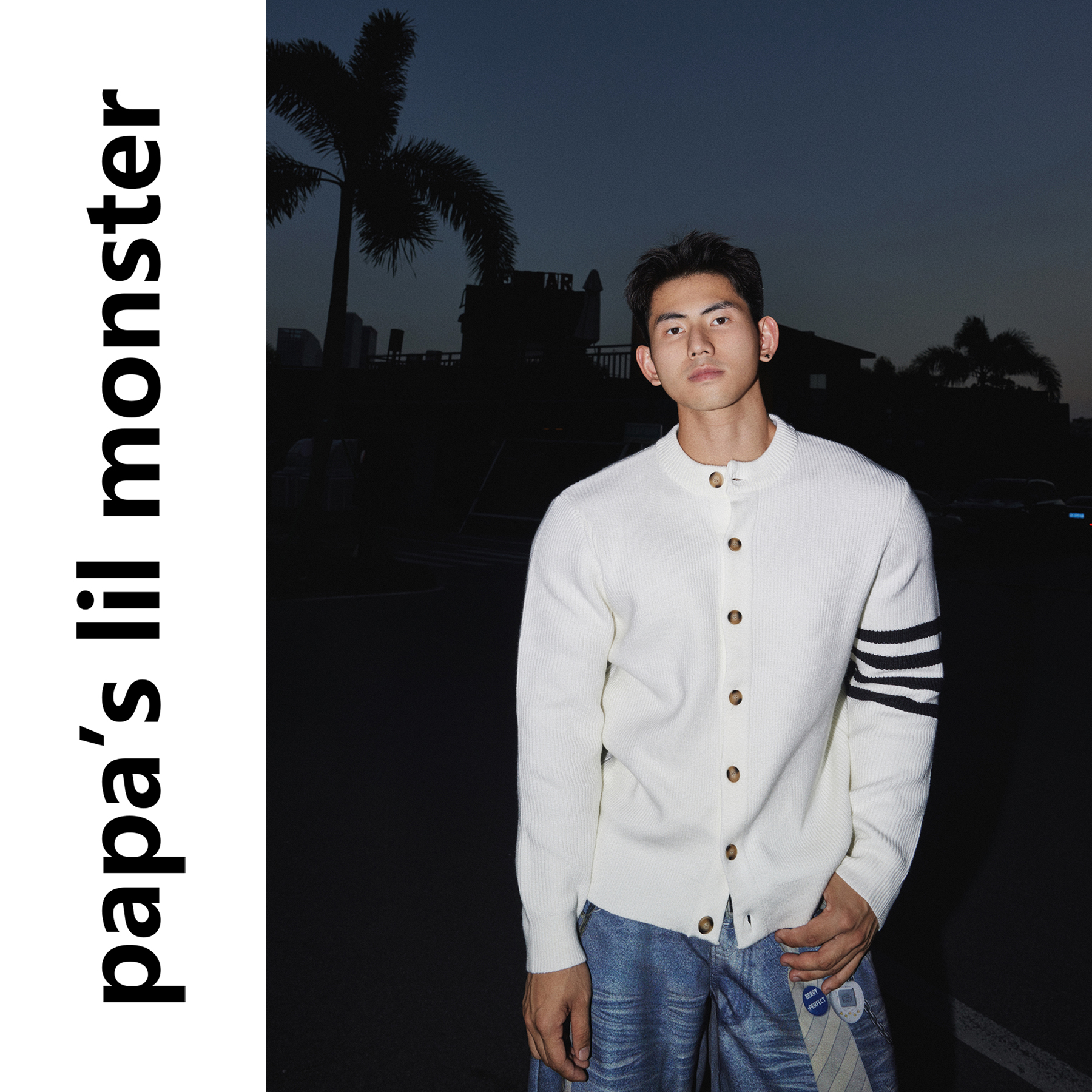 PAPASLILMONSTER【简约松弛】美式学院风针织衫纽扣毛衣宽松外套