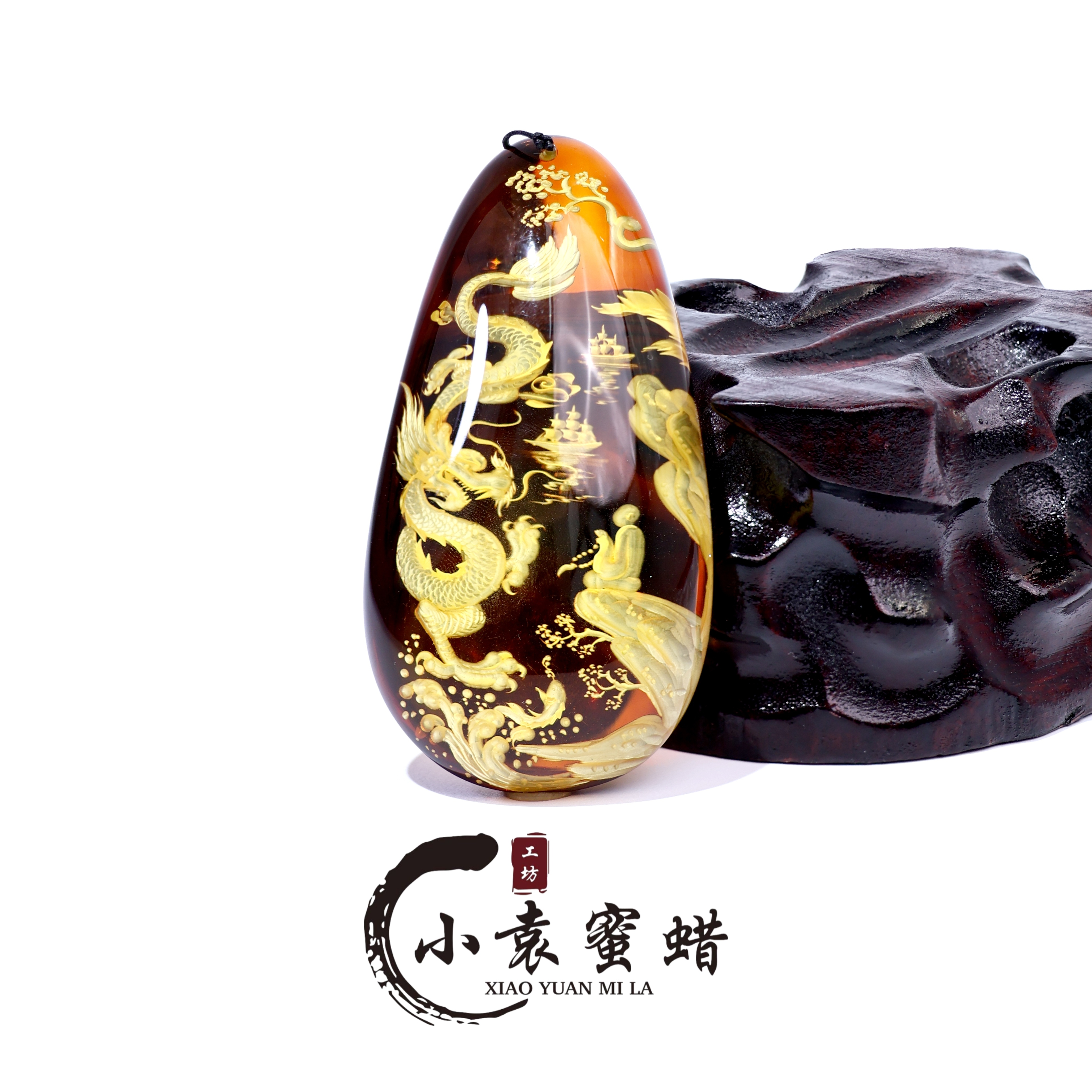 【一物一拍】天然原矿琥珀蜜蜡吊坠血珀阴雕雕刻件问道精美挂坠