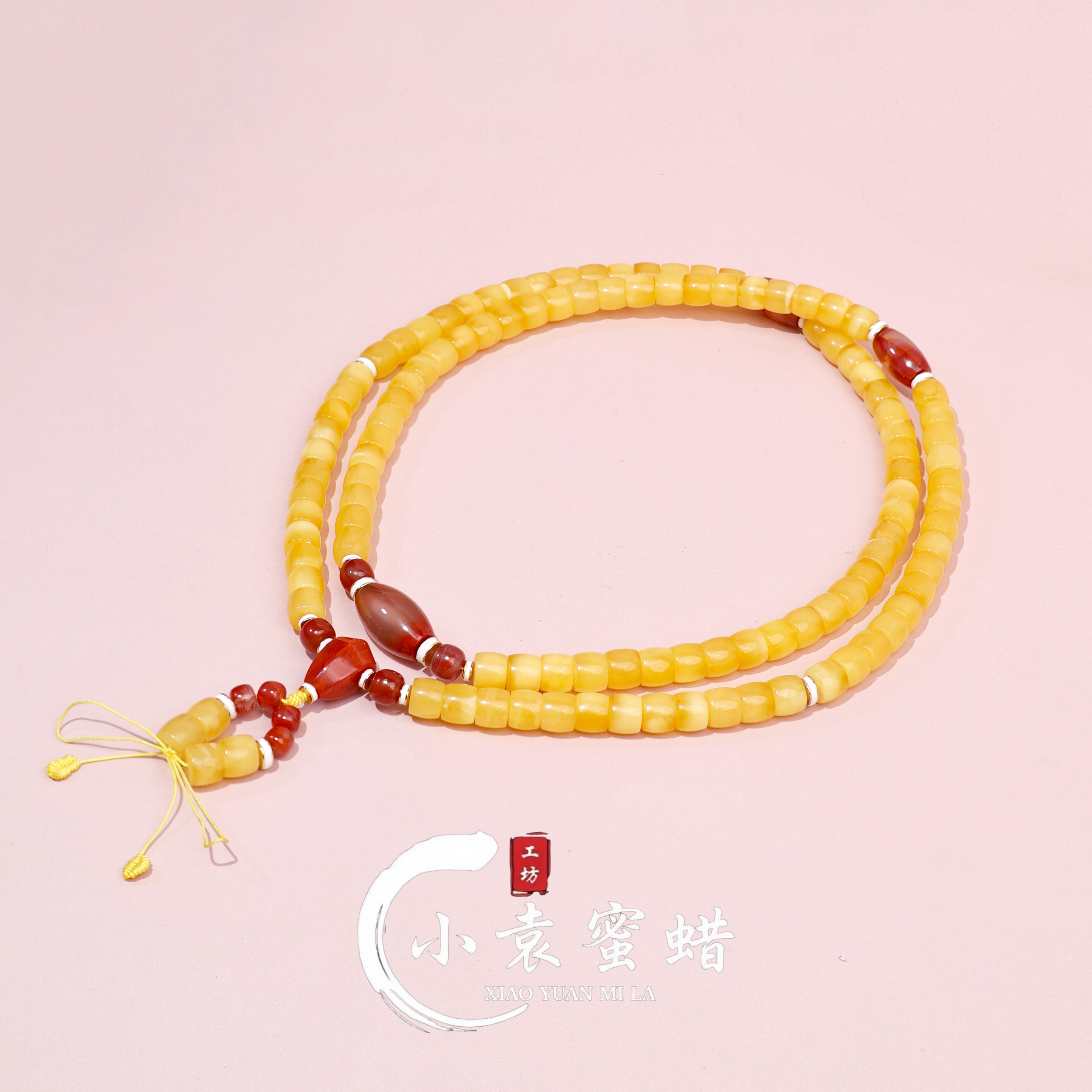 【小袁优荐】天然琥珀蜜蜡项链DIY老蜜蜡妖花圆珠链子6mm+