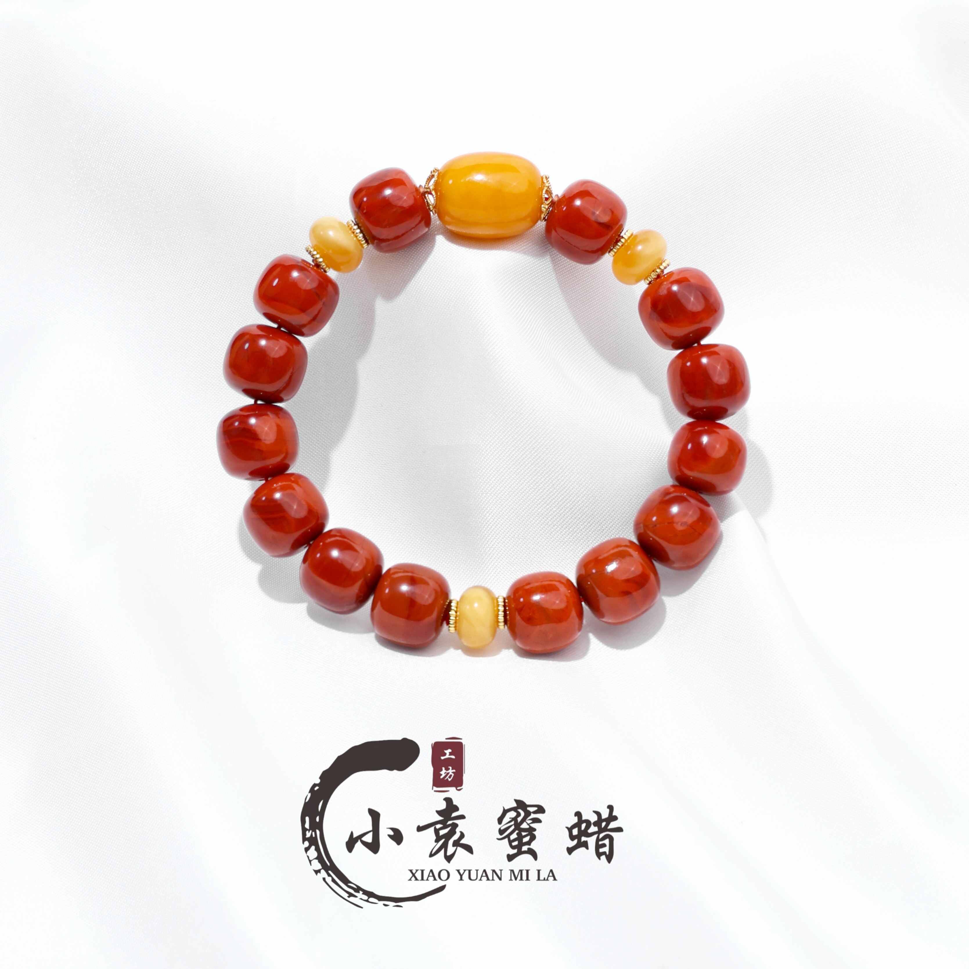 【小袁优荐】天然原矿南红手串老型12mm+搭配蜜蜡枣珠13mm+单圈