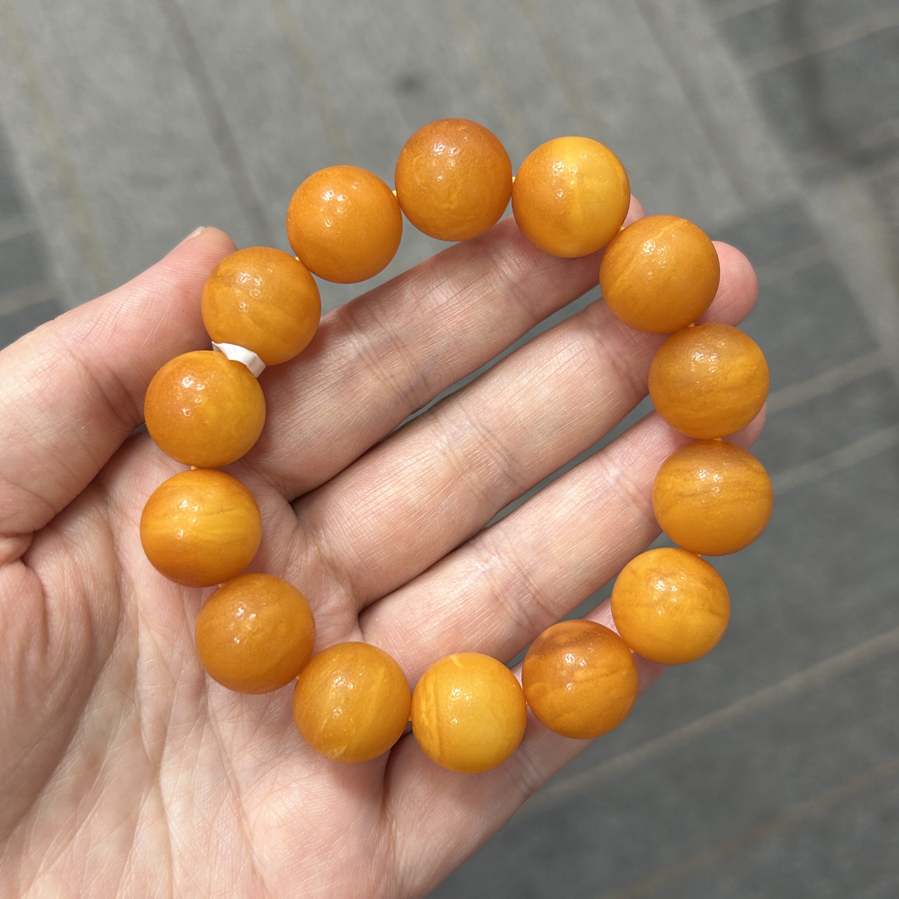 【一物一拍】天然琥珀蜜蜡手串橘皮磨砂蜜蜡妖花圆珠手串15mm+