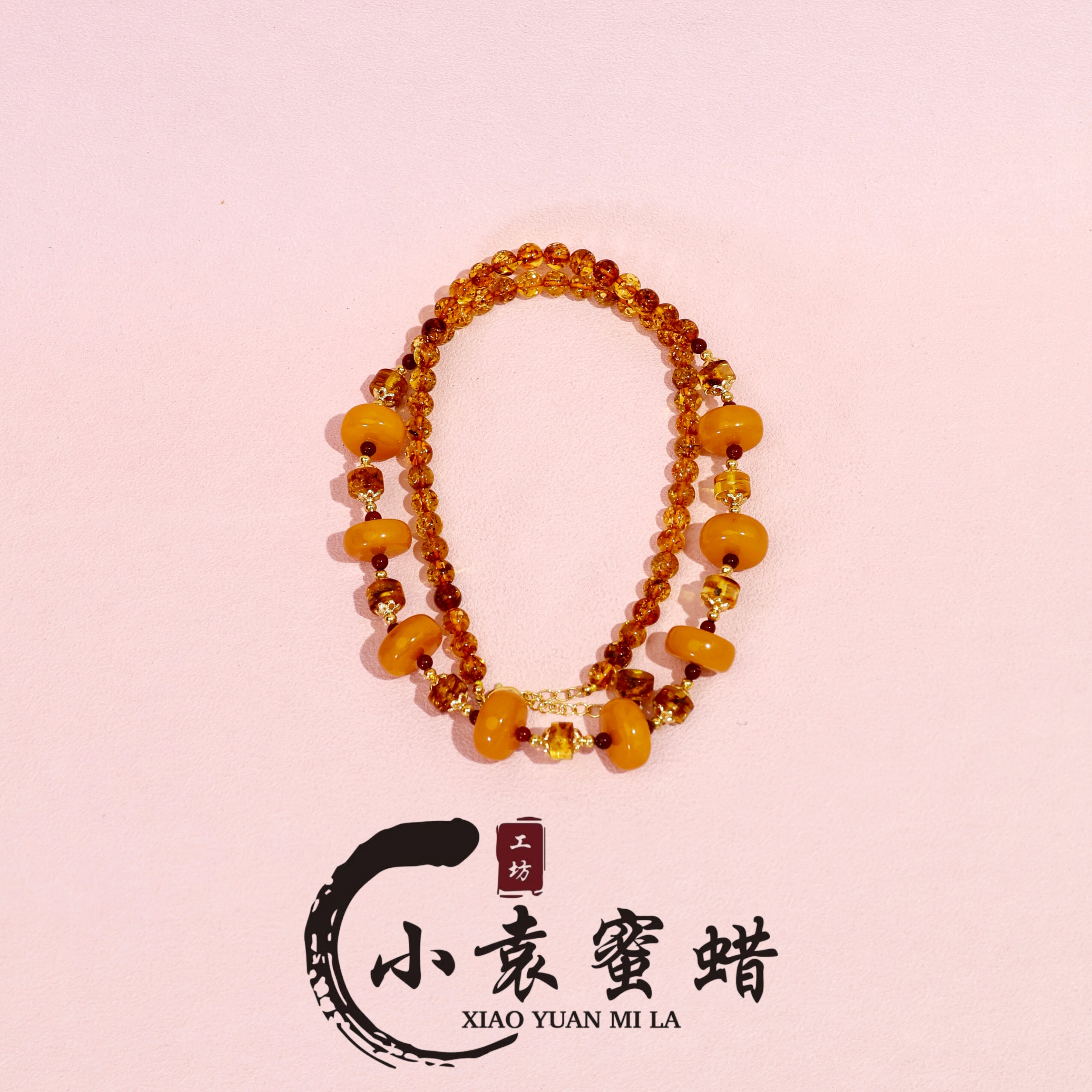 【小袁优荐】天然蜜蜡项链DIY花珀圆珠6mm-老蜡饼子15mm锁骨链