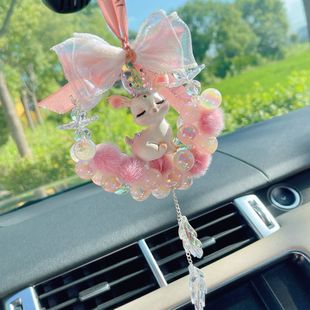 一鹿平安粉色花韵小鹿车挂车载后视镜挂饰车用吊坠装饰女汽车挂件