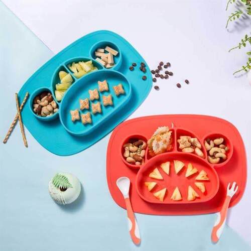 Non-Slip Baby Silicone Dining Plates Cartoon Child Training