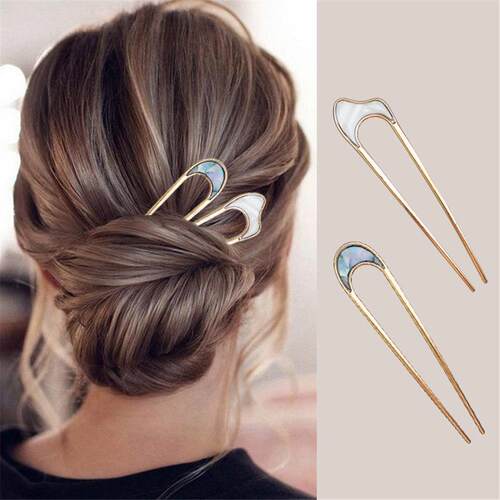 Shell Hairpin Metal U Shaped Hair Pins Hair Fork U French Ha