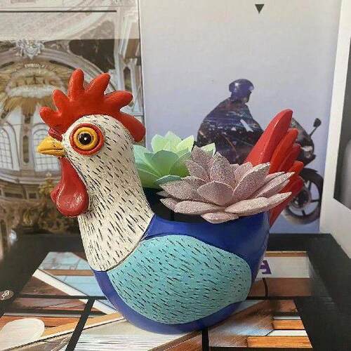 Chicken Flower Pot Chicken Sculpture Gift for Home Kitchen