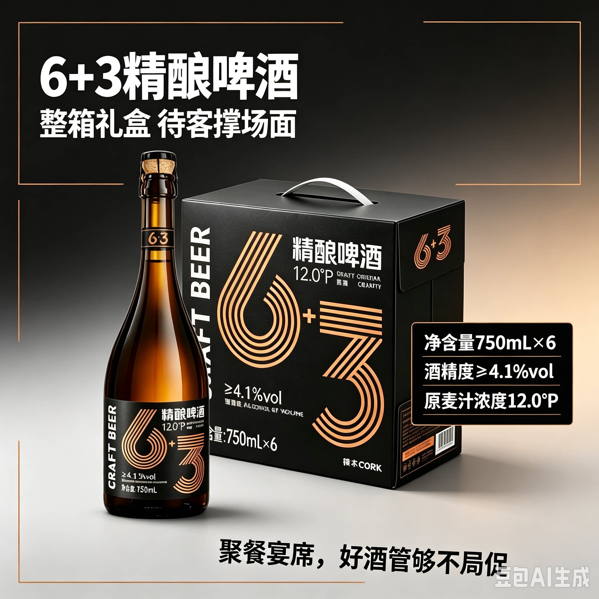 6+3啤酒橡木桶比利时小麦750ml全麦拉格6加3啤酒吴迪代言网红啤酒