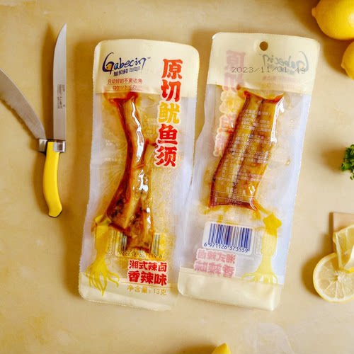 加贝鲜原切鱿鱼须鱿鱼条香辣味湘式辣卤即食海鲜真空包装休闲零食