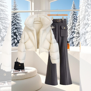 入冬穿搭一整套保暖加厚白色棉服女2025新款设计感休闲长裤两件套