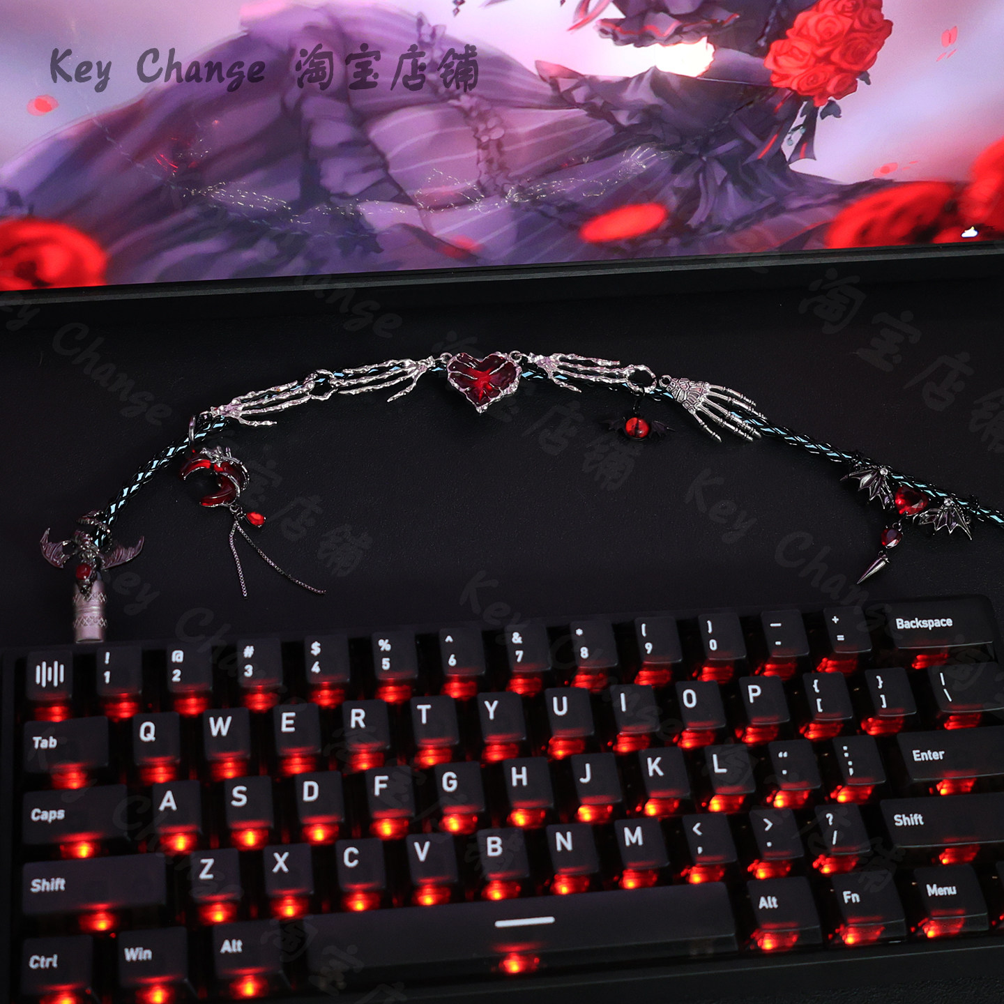 原创EV63暗黑红系克罗心龙全段发光8K磁轴航插线单晶铜键盘数据线