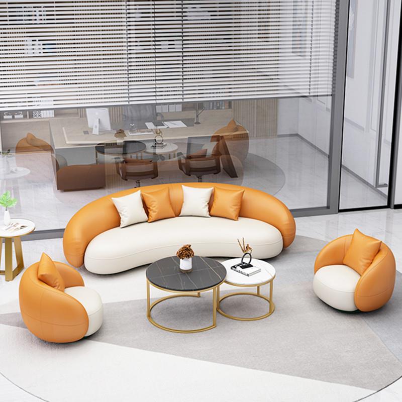 客北欧办公室商务洽户谈北欧办公发小型厅皮质沙发酒店大堂接待沙