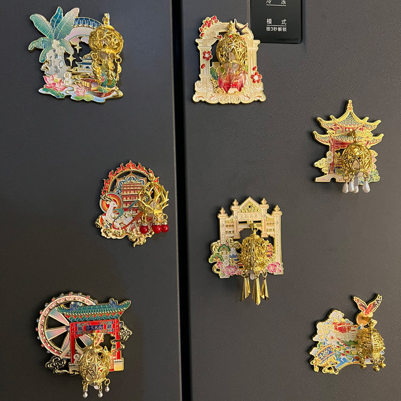 城市牌坊灯笼可亮灯金属冰箱贴