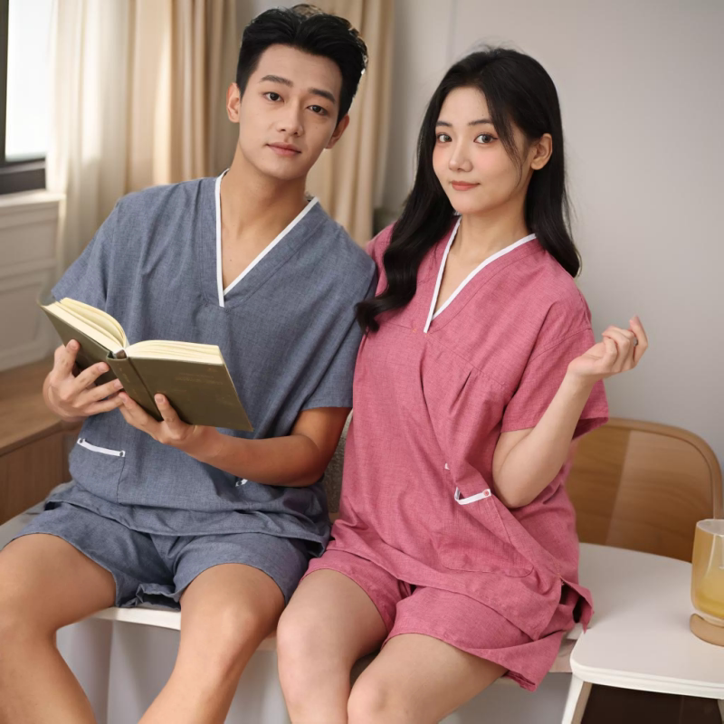 高档汗蒸服女纯棉情侣浴服大码男桑拿服洗浴中心按摩针灸推拿套装