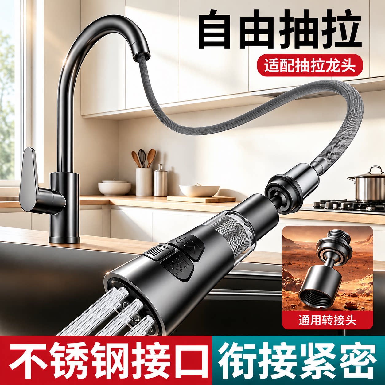德式厨房龙头延伸器抽拉万向防溅