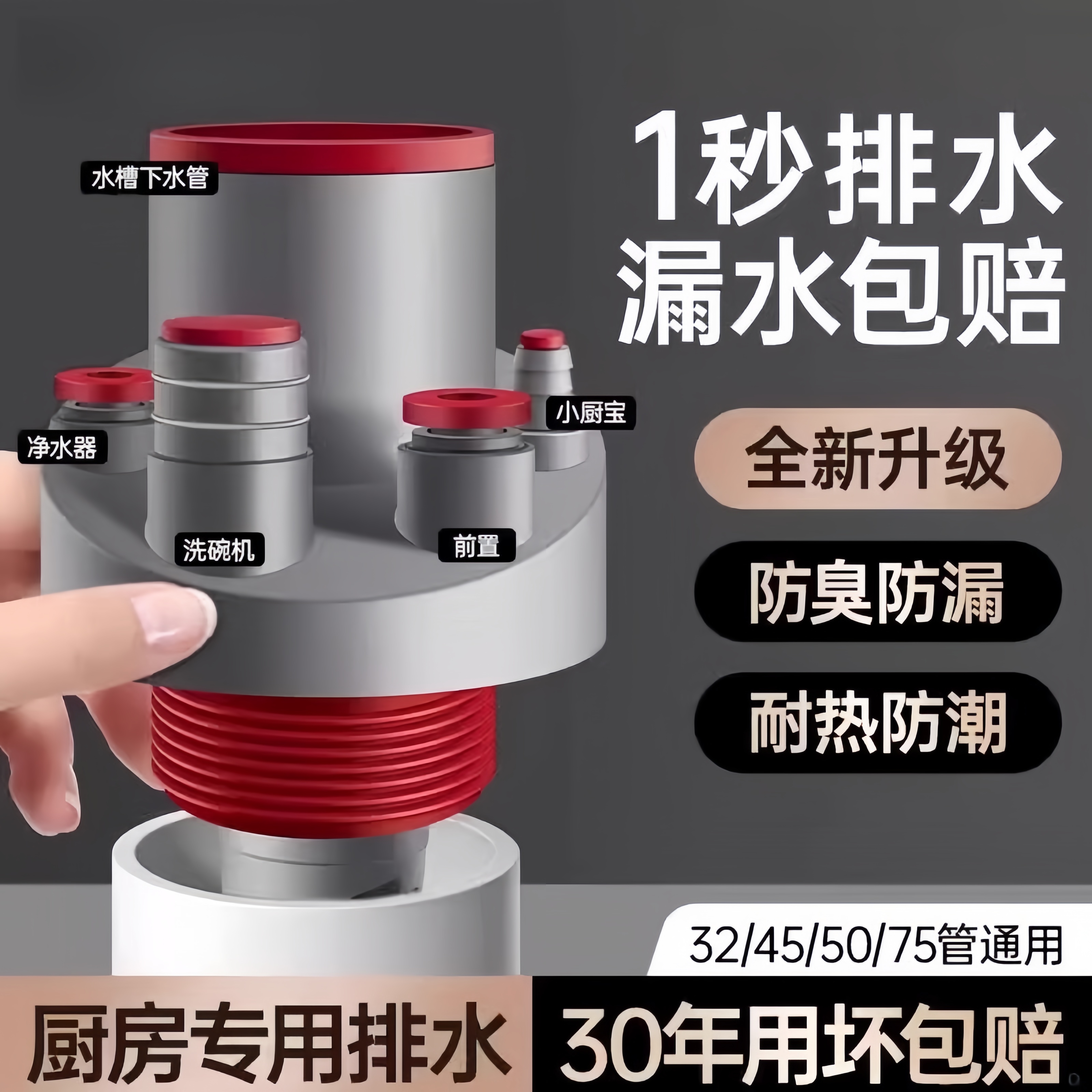 下水管三头通防返臭神器