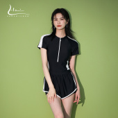 防晒2024新运动平角温泉泳装 泳衣女微胖遮肉显瘦大码 连体保守夏季