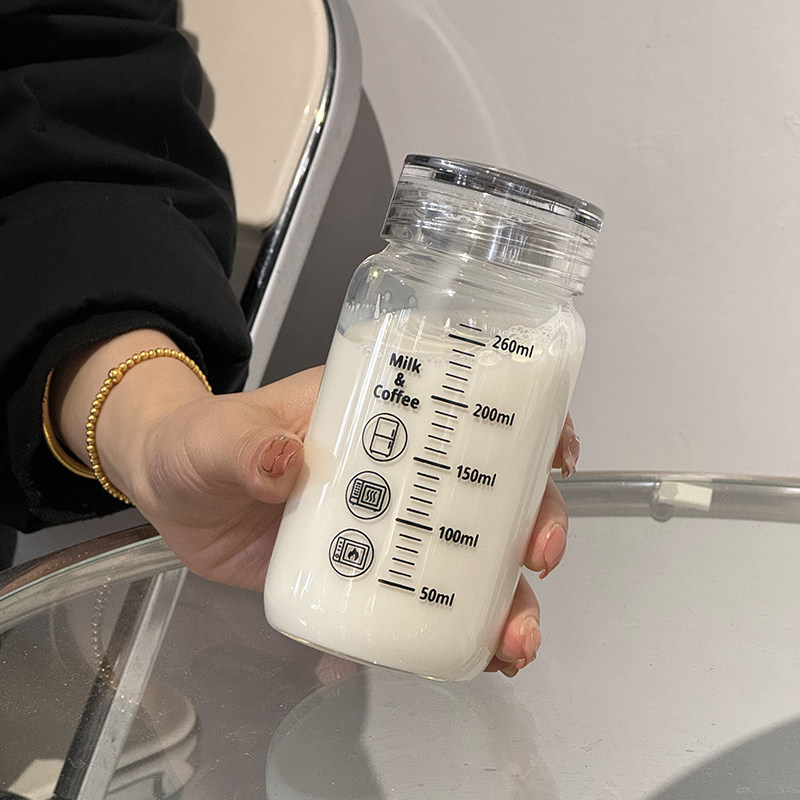 牛奶杯豆浆杯家用便携外带早餐燕麦咖啡杯子带刻度提手玻璃水杯女图片