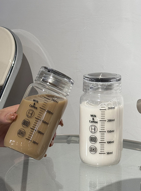 牛奶杯家用便携外带学生咖啡杯豆浆杯玻璃杯微波刻度水杯奶粉杯子