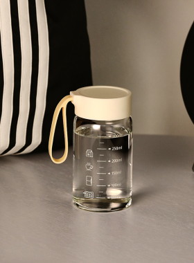 玻璃杯女高颜值水杯便携牛奶豆浆咖啡果汁早餐随手刻度杯子耐高温