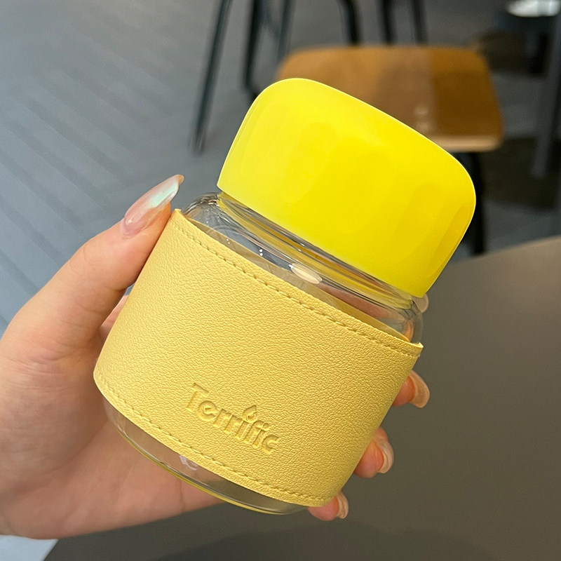 玻璃杯女便携水杯高颜值带盖迷你透明豆浆牛奶小杯子高硼硅胖胖杯