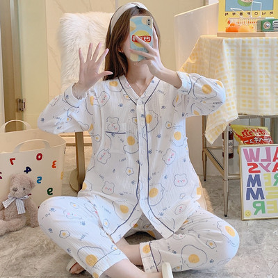 全棉纯棉月子服夏季薄款产后哺乳4月份5孕妇睡衣女产妇全棉两件套 — 2