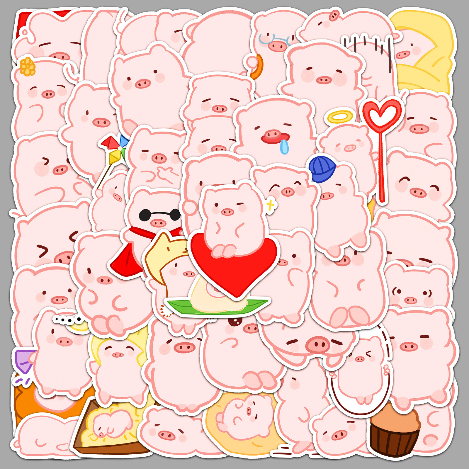 50张原创猪猪手绘少女心粉红色小猪防水涂鸦笔记本电脑旅行箱贴纸