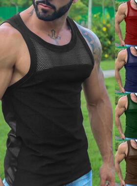 夏季欧美男士U领无袖纯色工字背心运动健身上衣潮Men's vest