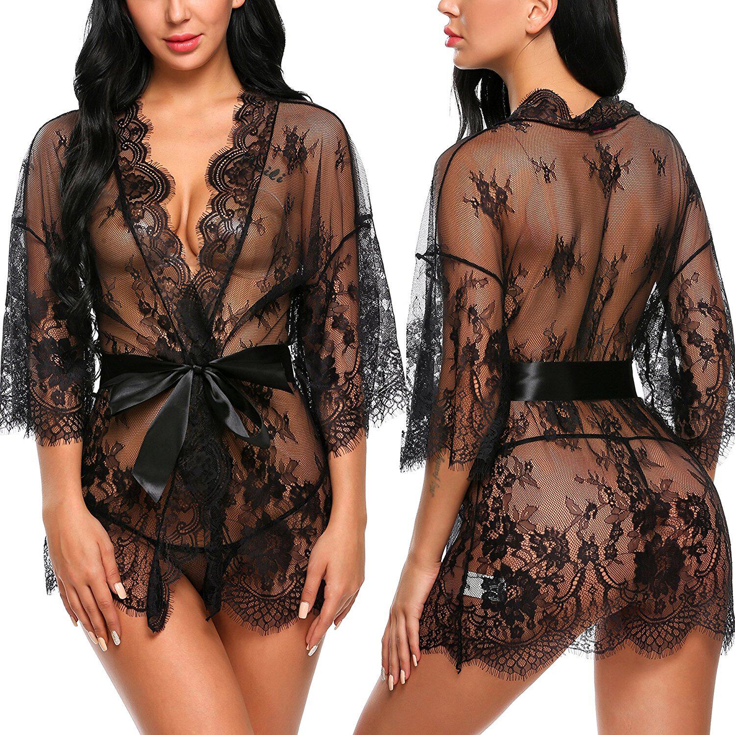 Deep V G-String See Through Sexy Sheer Sleep Dress Silky