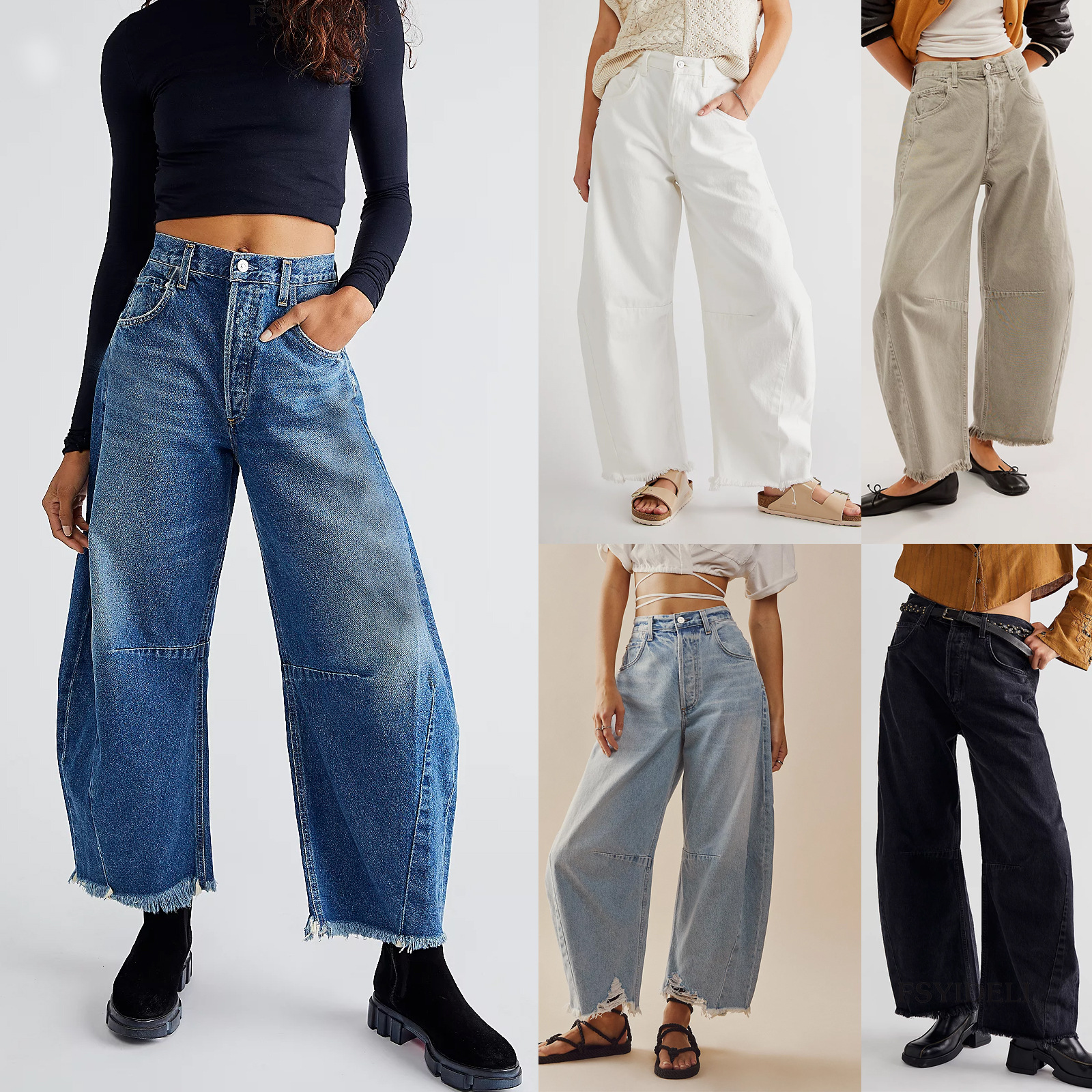 Straight thigh-length jeans 欧美外贸街头直筒九分裤阔腿牛仔裤
