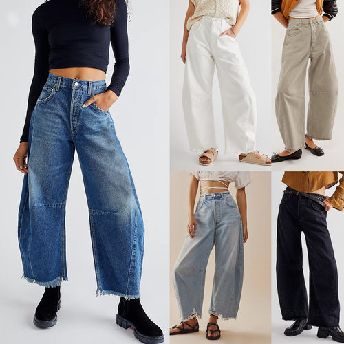 Straight thigh-length jeans 欧美外贸街头直筒九分裤阔腿牛仔裤