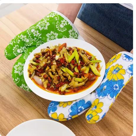 Microwave oven mitts mat set plus thick gloves cotton mat ki