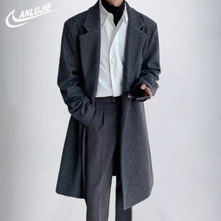 ANLUJIE 情侣风衣毛呢大衣男中长款冬季保暖厚外套呢大衣毛呢外套