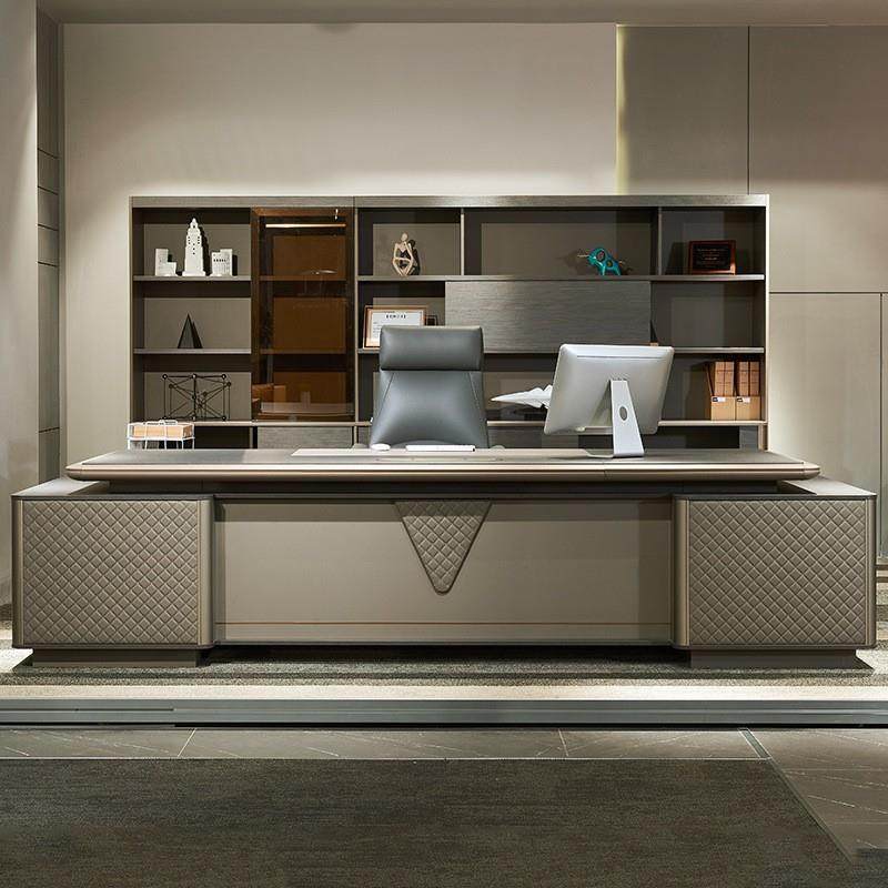 简定大制桃色板式总裁经理班桌现代约培训办公好物胡老板桌