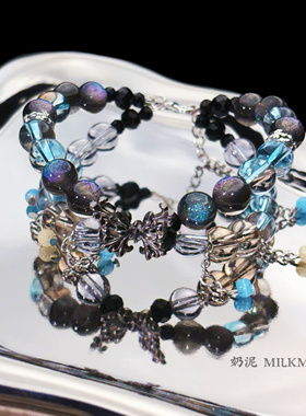 原创设计梵樾双圈蓝黑色琉璃手串