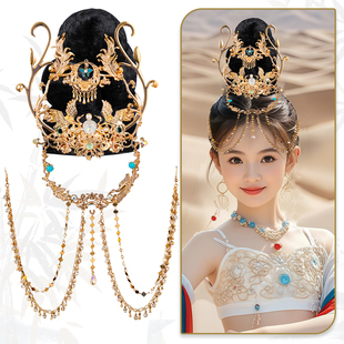 异域敦煌儿童飞天造型发髻古风演出舞台造型假发汉服头饰组合套装