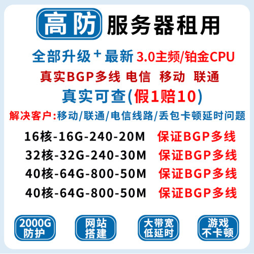 BGP多线电信移动联通铂金3.0主频