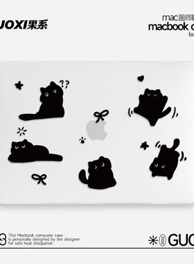 GUOXI黑色猫咪透彩壳适用苹果macbookpro保护壳2023新款14寸macbook套air13笔记本mac电脑轻薄13.3透明保护套