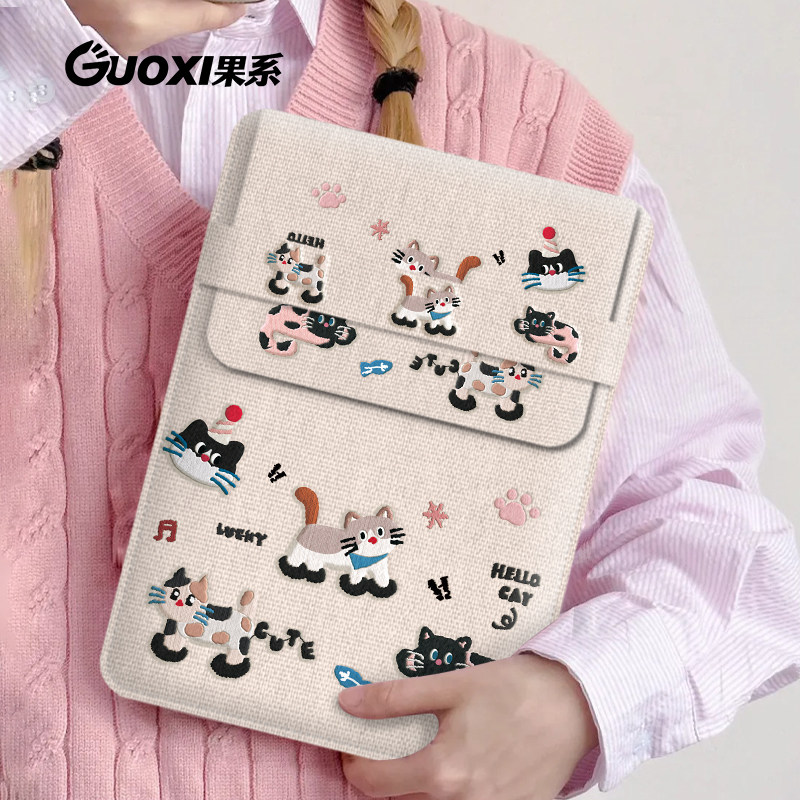 GUOXI立体感小猫无磁适用华为matebook14寸平板电脑保护套联想小新13苹果macbook15竖版内胆包,3C数码配件,笔记本电脑包,淘宝优惠券,粉丝福利购,淘宝优惠卷