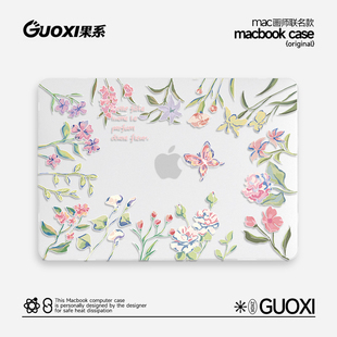 GUOXI花朵插画透彩壳适用苹果macbookpro保护壳2023新款 14寸macbook套air13笔记本mac电脑轻薄13寸透明保护套