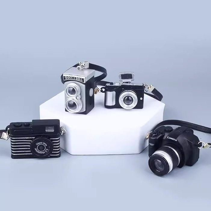 新品20cm娃用小相机道具迷你发光发声单反照相机模型玩具桌面摆件