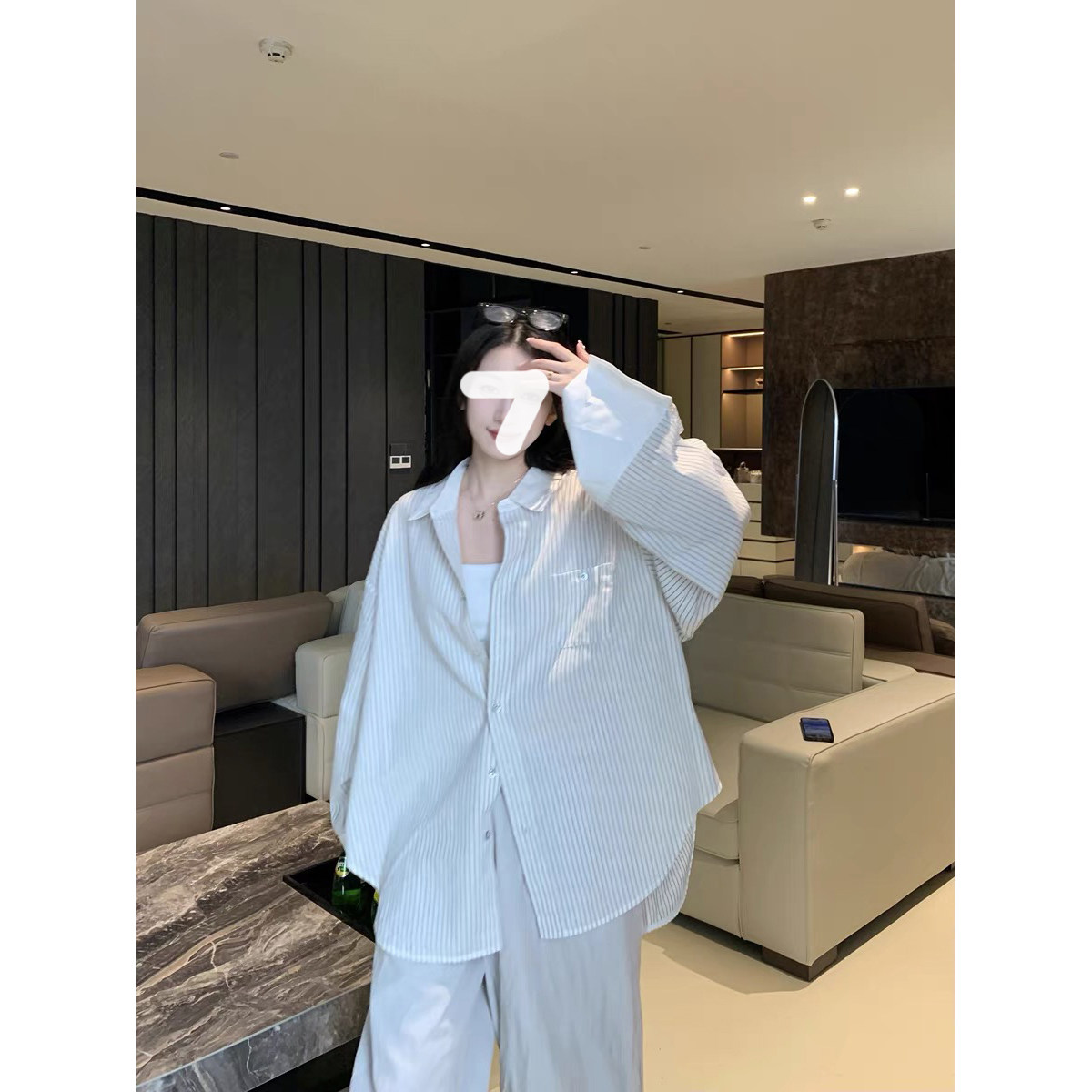 腔调理念 复古麻棉白竖条纹大袖子衬衫女拼接衬衣长袖上衣外套