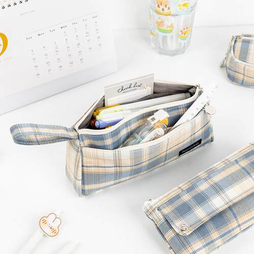 JK School Pencil Bag Pen Case Japanese Style Retro Plaid Col
