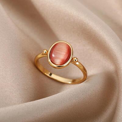 White Color Opal Rings For Women Ladies Stainless Steel Gold