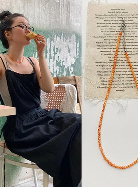 韩国小众天然淡水贝壳串珠项链女ins风夏日百搭多巴胺锁骨链颈链