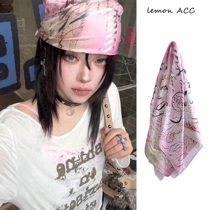 美式千禧辣妹粉色包头巾女街头嘻哈亚文化潮流甜酷抹胸大方巾丝巾