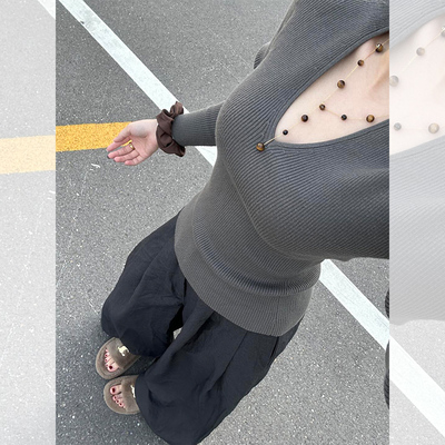 小个子气质灰色短款v领针